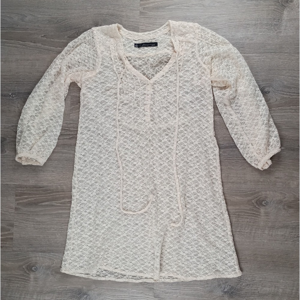 Patterson J. Kincaid Lace Dress Floral Cover Up Sheer V Neck Medium